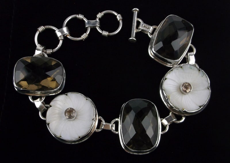 Stunning Big Heavy Vint Sterling Silver MOP Quartz Bracelet 9" 62.7g: Guaranteed Solid 925 Sterling Silver, in Excellent Condition