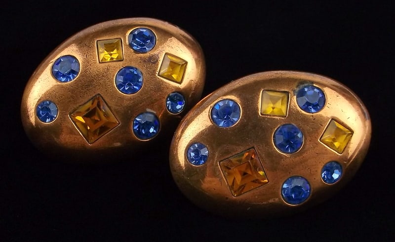 Stunning Big Vint Yves Saint Laurent YSL Copper Crystal Earrings Set: excellent condition