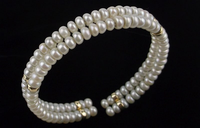 Mint Vintage 14kt Gold 2 Row Pearl Flex Bracelet 6-9" Fit (1 of 4)