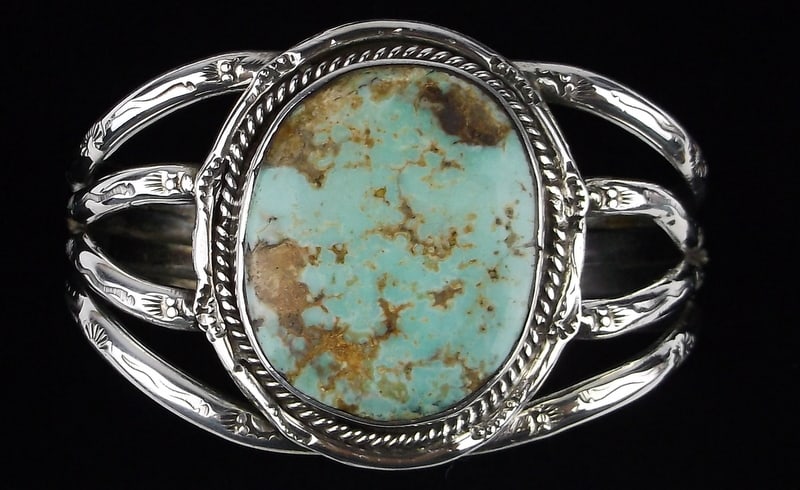Mint Big 1970s Navajo Elaine Sam Sterling Turquoise Cuff Bracelet (1 of 7)