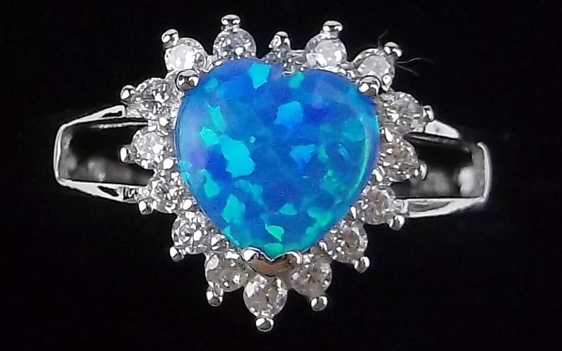 New Designer Sterling Silver Fire Blue Opal Ring 6.25 (1 of 2)