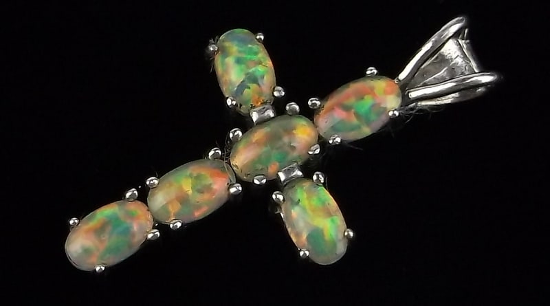 Mint Designer Sterling Silver Opal Cross Pendant: Guaranteed Solid 925 Sterling Silver, in Excellent Condition