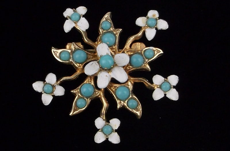 Mint Vintage 1950s Colorful Enameled Flower Brooch (1 of 2)