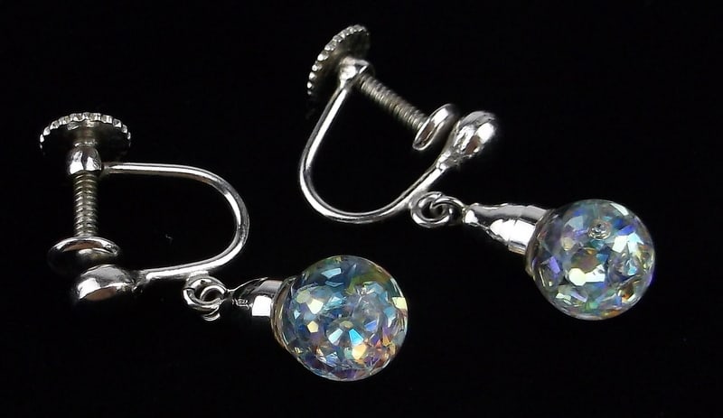 Mint vintage 1950s Sterling Silver Glitter Ball Earrings (1 of 2)