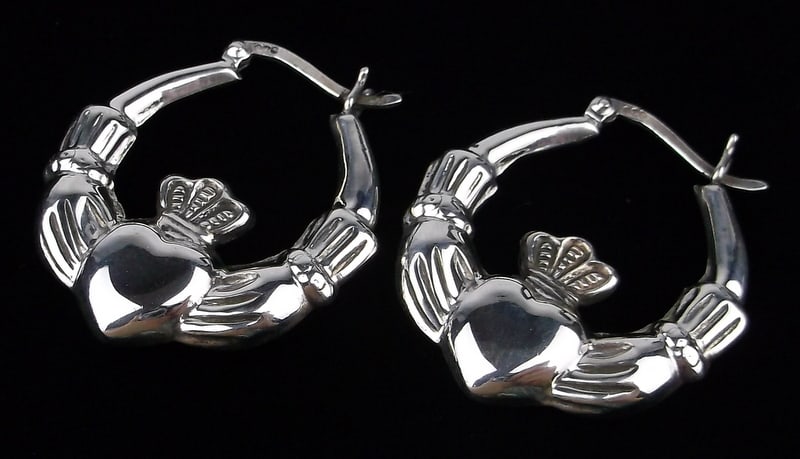Mint Big Thick Vintage Sterling Silver Claddagh Earrings: Guaranteed Solid 925 Sterling Silver, in Excellent Condition