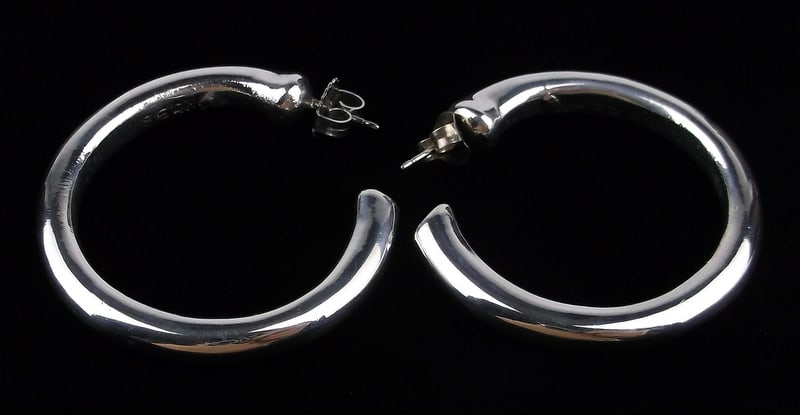 Big Vintage Heavy Stunning Sterling Silver Hoop Earrings (1 of 2)