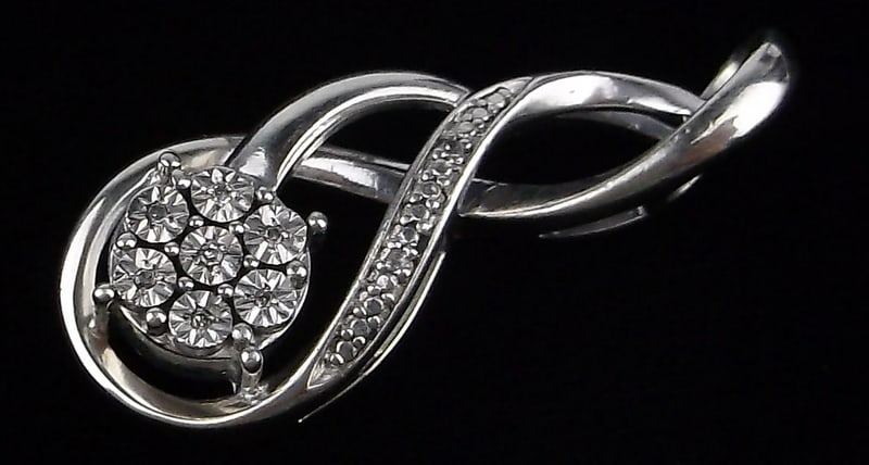 Mint Vintage Designer Sterling Silver Diamond Pendant: Guaranteed Solid 925 Sterling Silver, in Excellent Condition