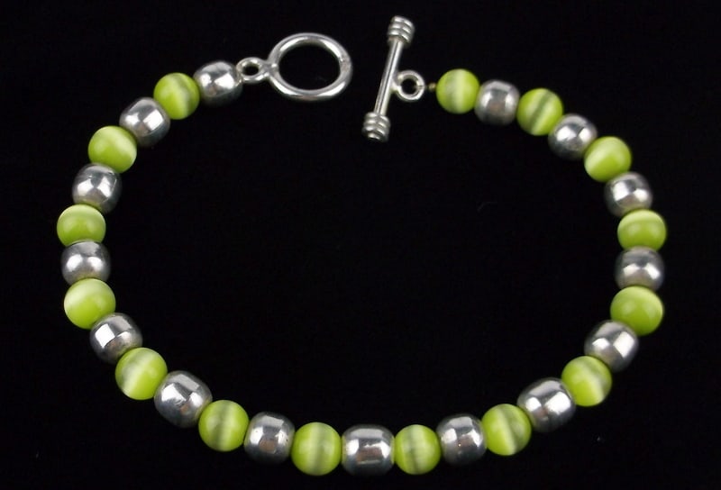 Mint Vintage Sterling Silver Gemstone Toggle Bracelet 7.5" (1 of 2)