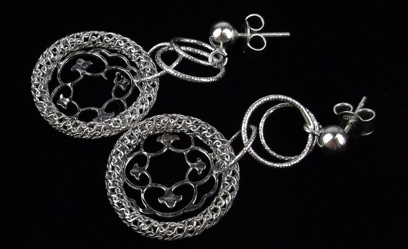 New Vintage Designer Sterling Silver Hoop Drop Earrings (1 of 2)