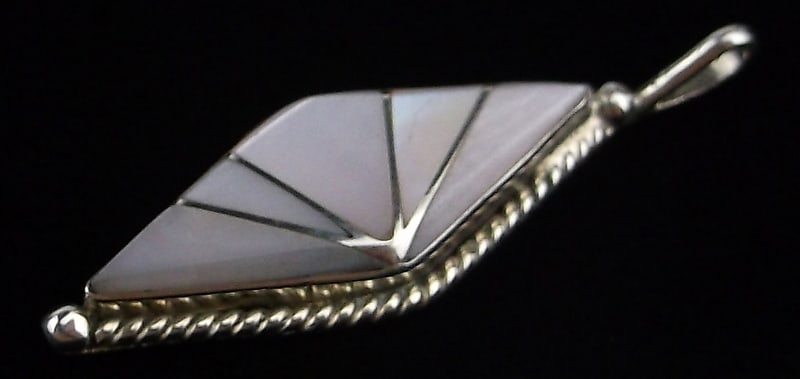 Mint Navajo Melissa Yazzie Sterling Silver MOP Inlay Pendant: handmade Navajo Sterling Silver in Excellent Condition or better