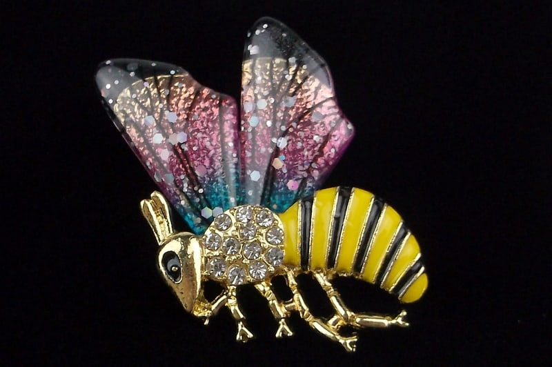 Mint Enameled Rhinestone Bee Insect Brooch (1 of 1)