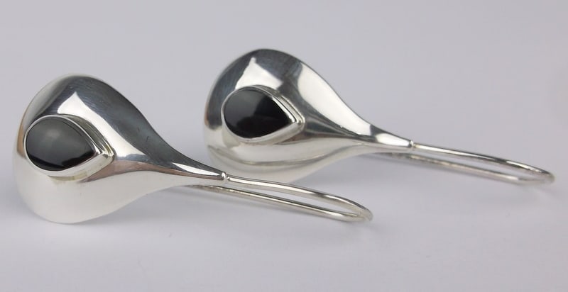 Mint Big Vintage Sterling Silver Onyx Drop Earrings: Guaranteed Solid 925 Sterling Silver, in Excellent Condition