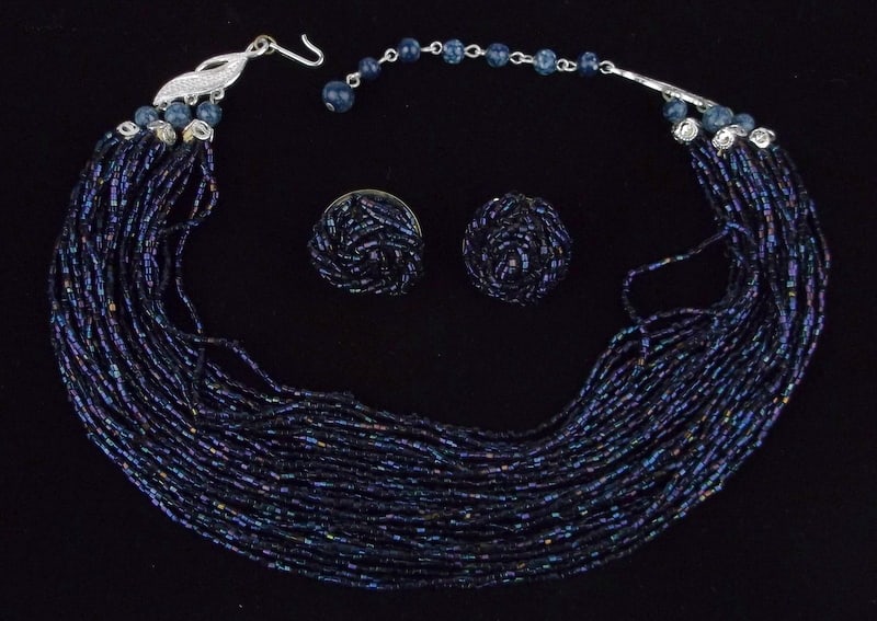 Mint Vint 1950s Multi Row Beaded Necklace Earrings Set 16": Mint Condition, In Like New Condition, Perfect