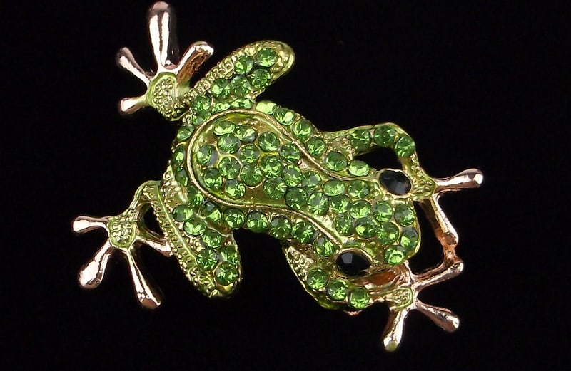 Mint Enameled Rhinestone Tree Frog Brooch (1 of 2)