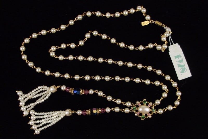 New Vint Tagged 1928 Brand Rhinestone Long Necklace 34" $48: new condition