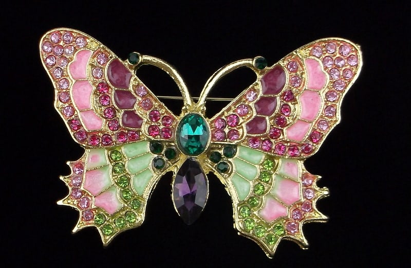 Mint Enameled Rhinestone Butterfly Brooch (1 of 2)