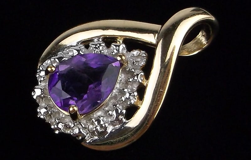 New Gold Over Sterling Amethyst Diamond Teardrop Pendant (1 of 2)