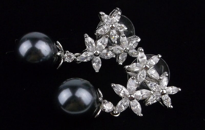 New Big Sterling Silver Faux Pearl Drop CZ Earrings (1 of 3)
