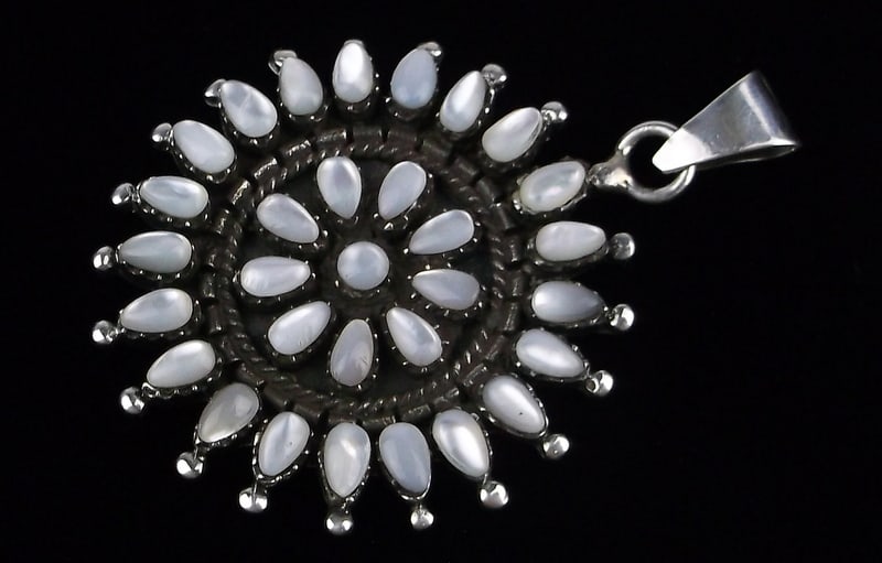 Mint Big Thick Vintage Sterling Silver MOP Pendant Squash Blossom (1 of 2)