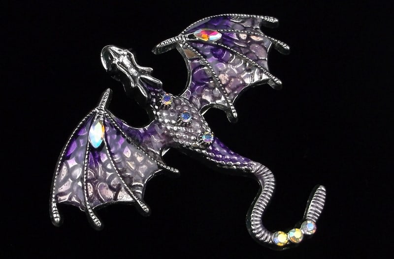 Mint Enameled Rhinestone Dragon Brooch (1 of 2)