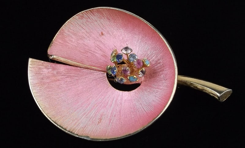 Mint Vintage 1960s Enameled Rhinestone Lilly Brooch: Mint Condition, In Like New Condition, Perfect