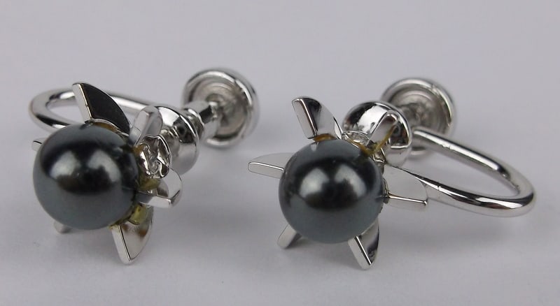 New Vint 1960s Van Dell Sterling Silver Atomic Era Pearl Earrings (1 of 2)