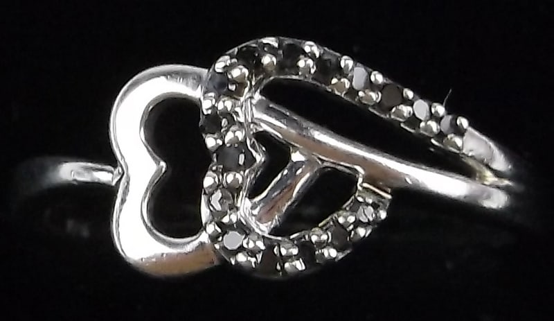 Mint Vintage Sterling Silver Black Diamond Heart Ring 8 (1 of 2)