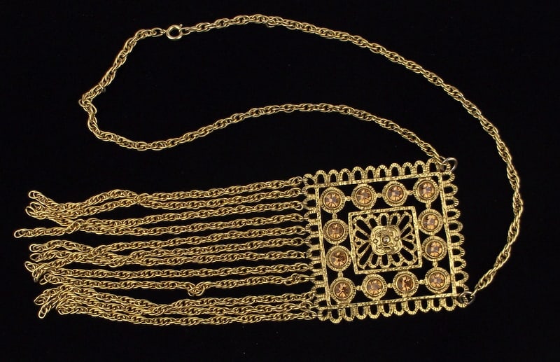 Mint Vint Big 1960s MOD Rhinestone Sway Necklace 20" 5" Drop (1 of 2)