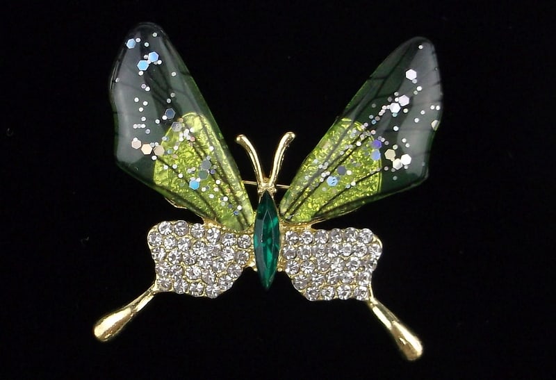 Mint Enameled Rhinestone Butterfly Brooch (1 of 1)