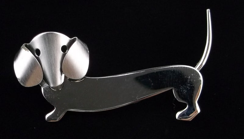Mint 1960s Beau Sterling Silver Daschund Dog Brooch: Guaranteed Solid 925 Sterling Silver, in Excellent Condition