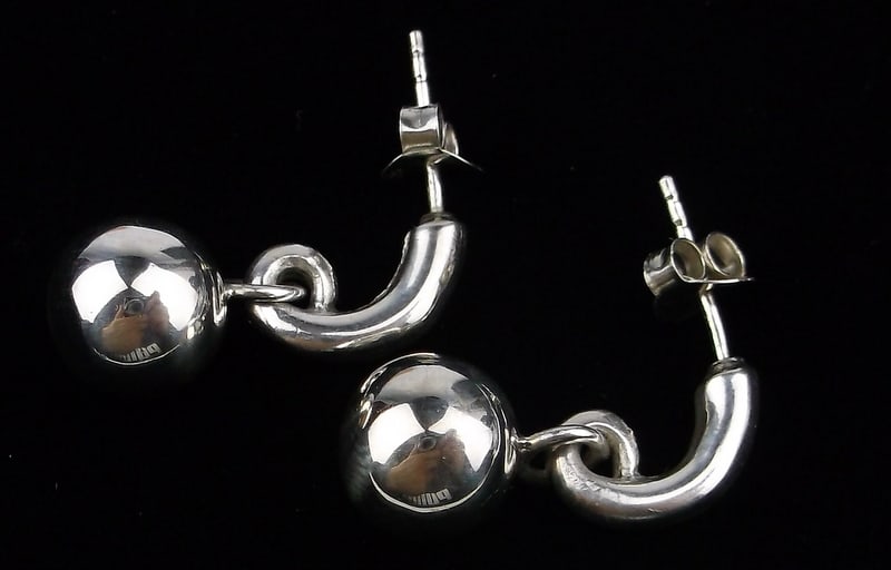 Mint Vint Thick Taxco Sterling Silver Ball Drop Earrings (1 of 2)