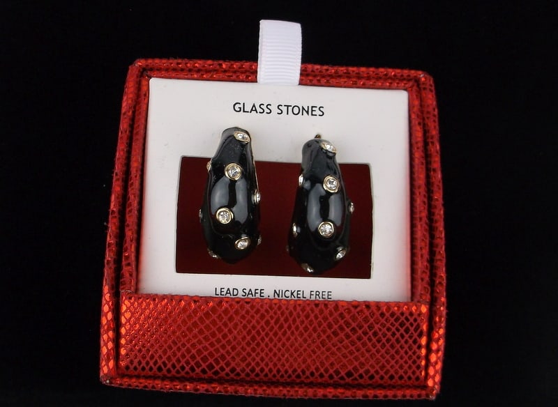 New Boxed House Of Harlow Enameled Glass Earrings: new condition
