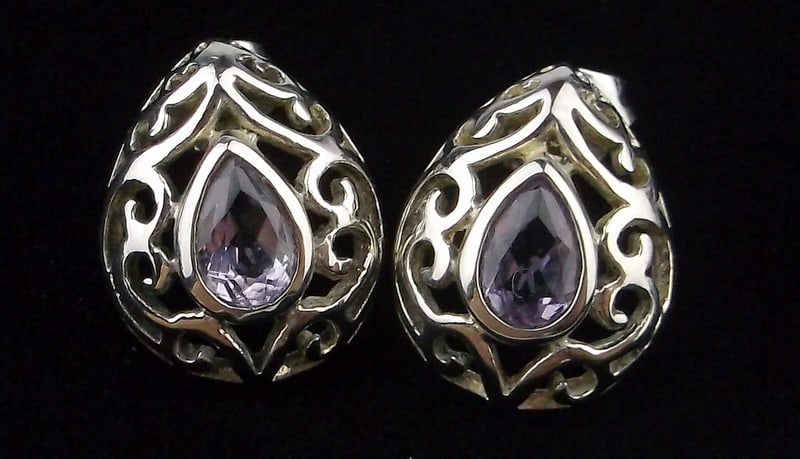 Mint Vintage Sterling Silver Amethyst Earrings (1 of 2)