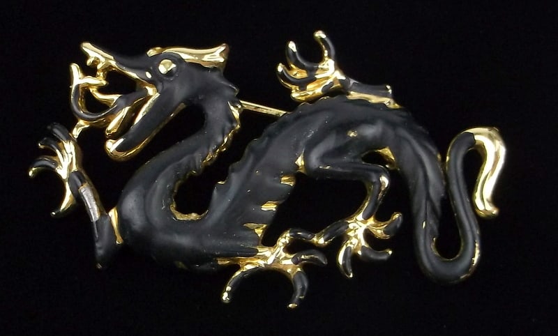 Gorgeous Vintage 1950s Enameled Dragon Brooch (1 of 2)