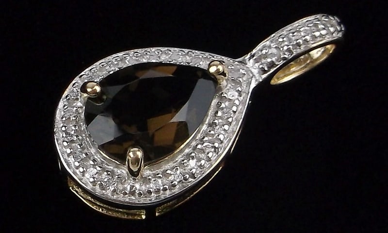 New Thick Gold Over Sterling Smokey Quartz Diamond Pendant: Solid Sterling Silver Guaranteed, in Brand New Never Worn Condition.