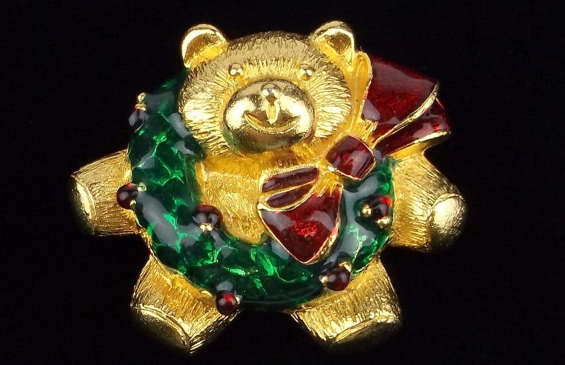 New Vintage Enameled Christmas Bear Brooch (1 of 2)