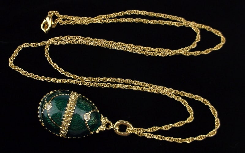 New Vintage Enameled Rhinestone Egg Necklace 24" (1 of 2)