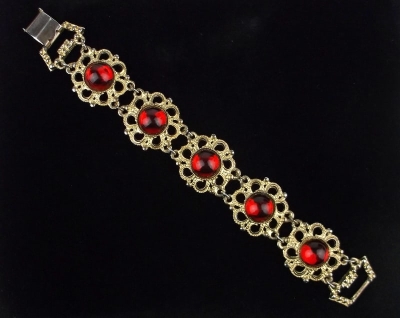 Gorgeous Vint 1950s Ruby Red Jelly Belly Rhinestone Bracelet 7.5": excellent condition