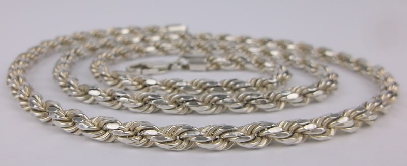 Big Vint Stunn Italian Sterling Silver Rope Chain Necklace 24.5": Guaranteed Solid 925 Sterling Silver, in Excellent Condition
