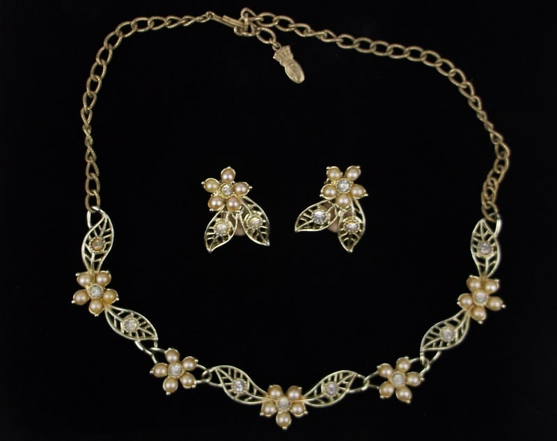 Stunning Vint 1960s Emmons Rhinestone Necklace Earrings 18" (1 of 2)
