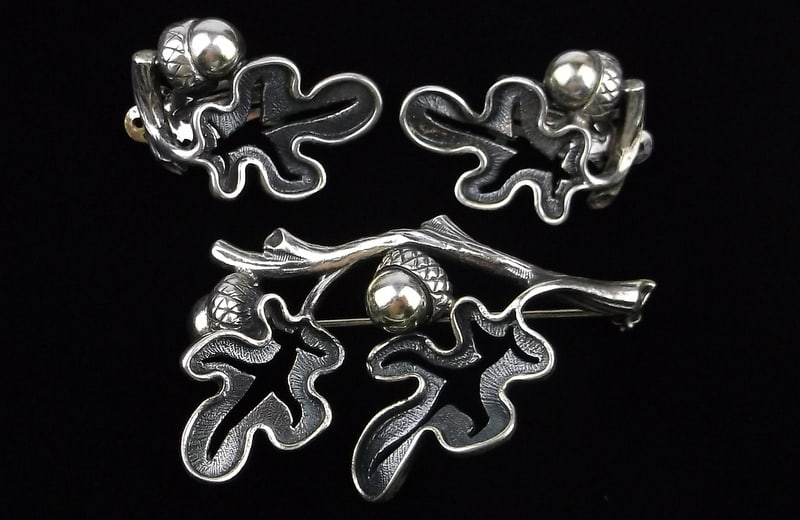 Mint Vint Thick 1950s Napier Sterling Silver Acorn Brooch Earrings Set: Guaranteed Solid 925 Sterling Silver, in Excellent Condition