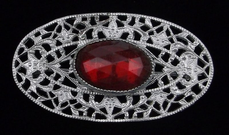 Mint Antique 1920s Art Deco Ruby Red Rhinestone Brooch (1 of 2)