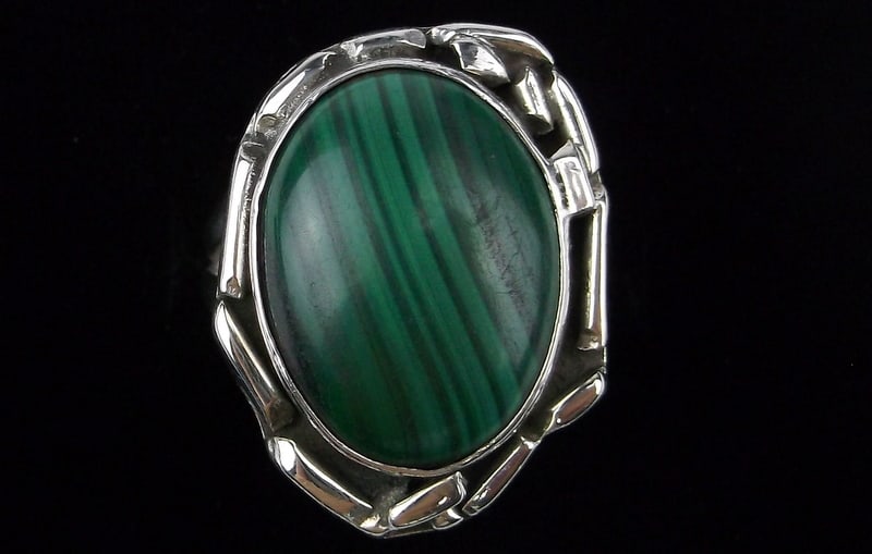 Mint Big Thick 1970s Navajo Sterling Silver Malachite Ring 8.5 (1 of 3)