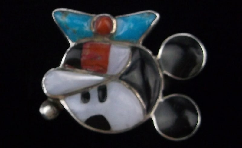 New 1960s Zuni Sterling Silver Mickey Mouse Turquoise Ring 6.25: Zuni handmade sterling silver in excellent condition