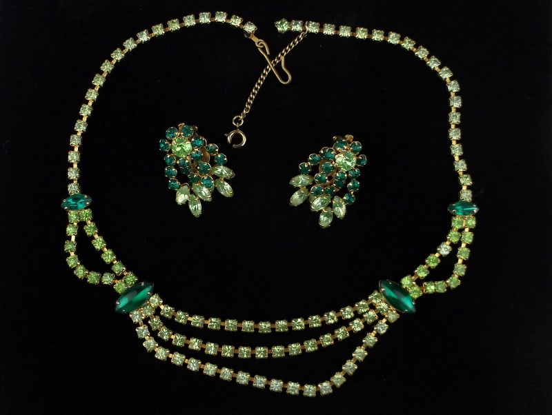 Mint 1950s Kramer NY Rhinestone Necklace Earrings 16" (1 of 3)