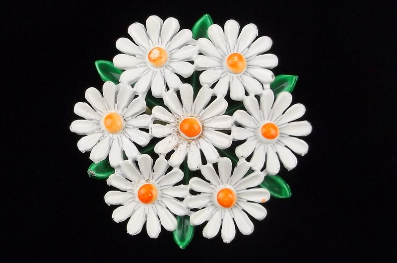Mint Vintage 1960s Enameled Daisy Flower Brooch: Mint Condition, In Like New Condition, Perfect
