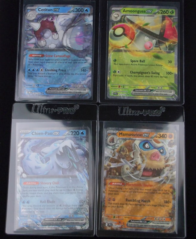 4 Mint 2023-25 Pokemon EX Ultra Rare Lot Chien Pao More: q A Genuine Pokemon TCG Card in the listed condition in title, all are Unplayed