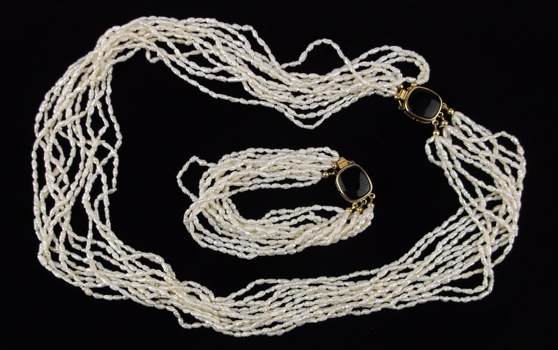 Mint 1960s 12 Strand Pearl Necklace Bracelet Set 8" 24": Mint Condition, In Like New Condition, Perfect