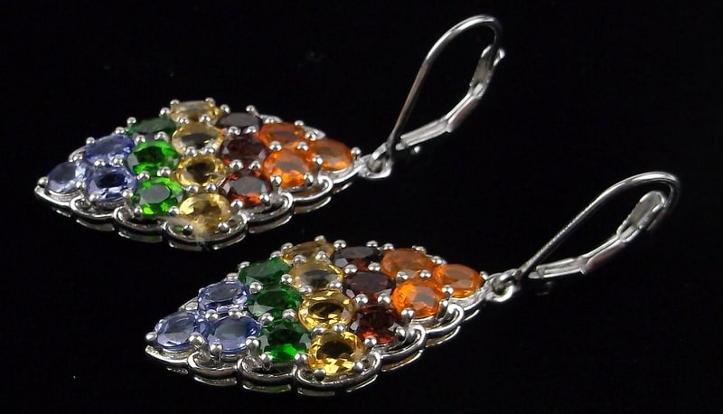 New Vint Big Designer Sterling Emerald Tanzanite Gem Earrings: Solid Sterling Silver Guaranteed, in Brand New Never Worn Condition.