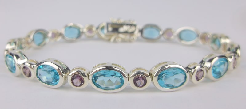 Mint Vint Thick Designer Sterling Silver Gem Tennis Bracelet 7.25": Guaranteed Solid 925 Sterling Silver, in Excellent Condition